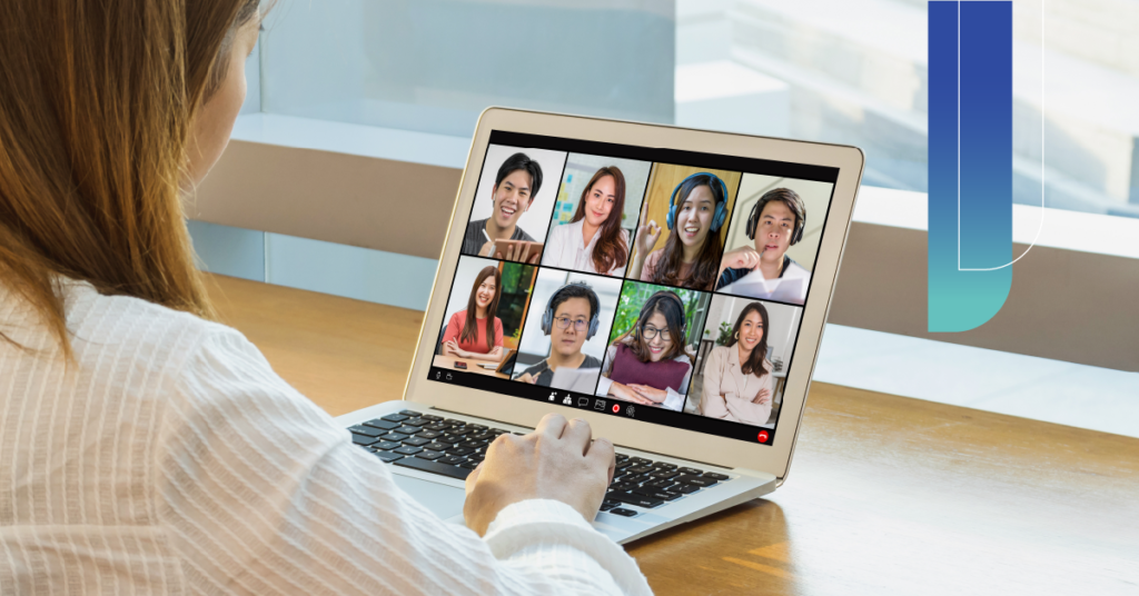 Remote team video conference with eight Filipino professionals on screen