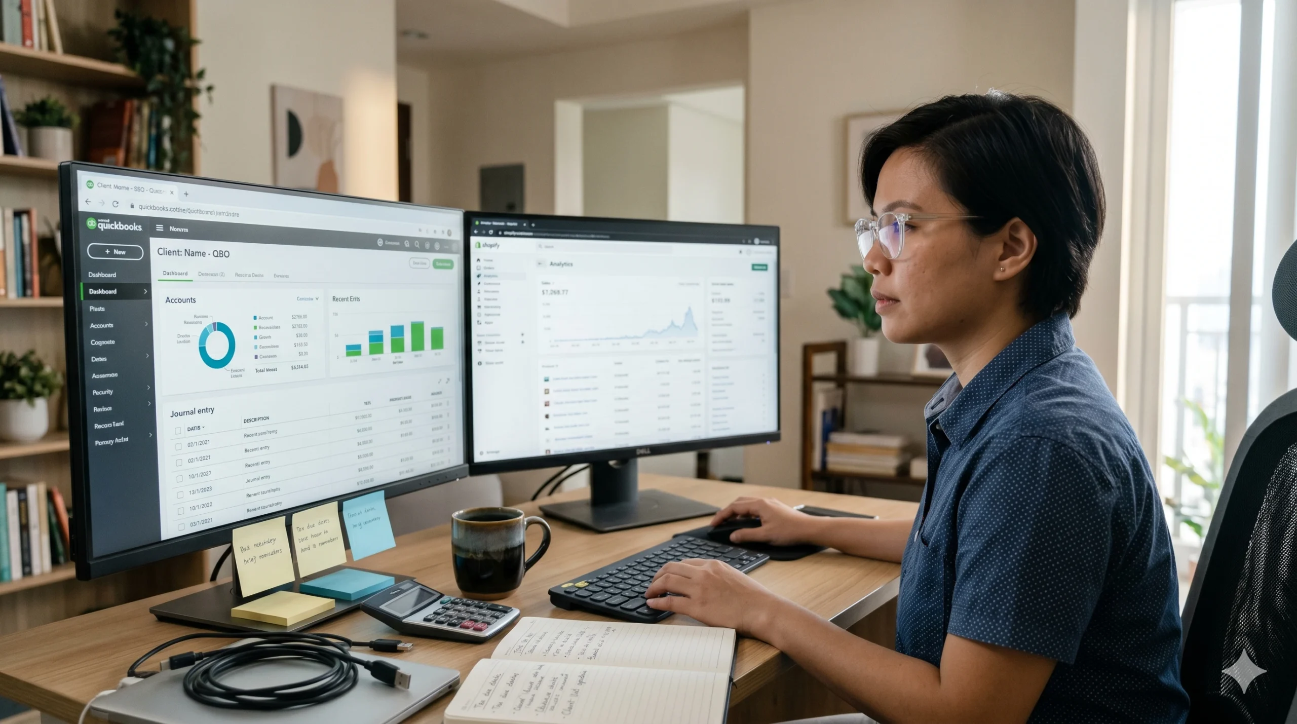 Filipino bookkeeper working remotely