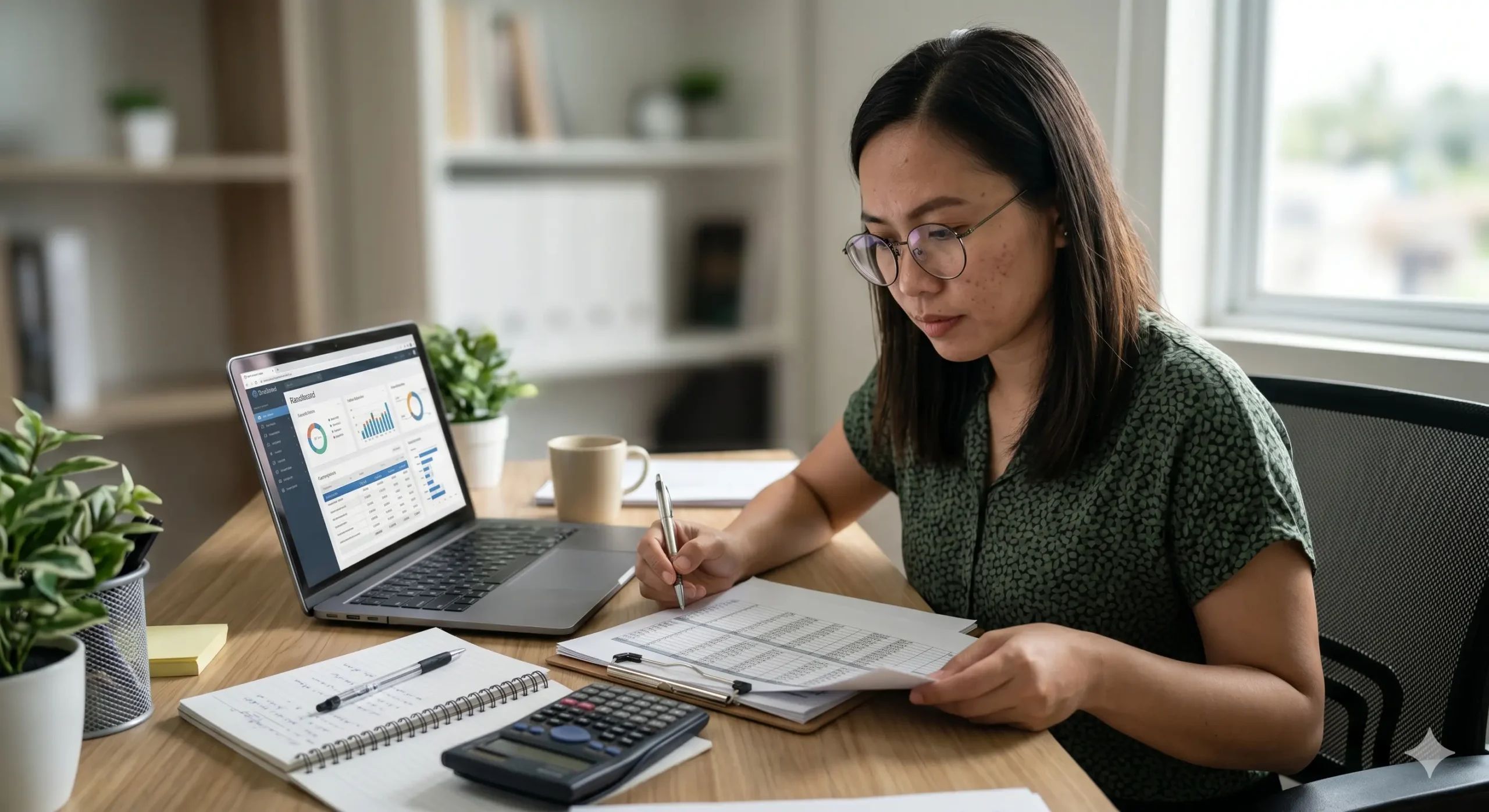 Accountant reviewing reports with More Staffing support