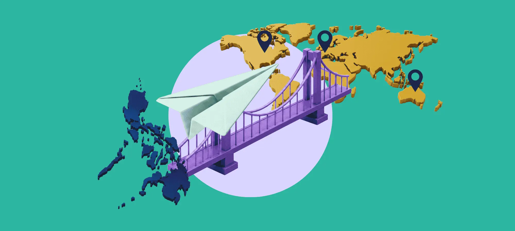 Bridge connecting the Philippines to global markets, representing Filipino remote workers joining international teams.