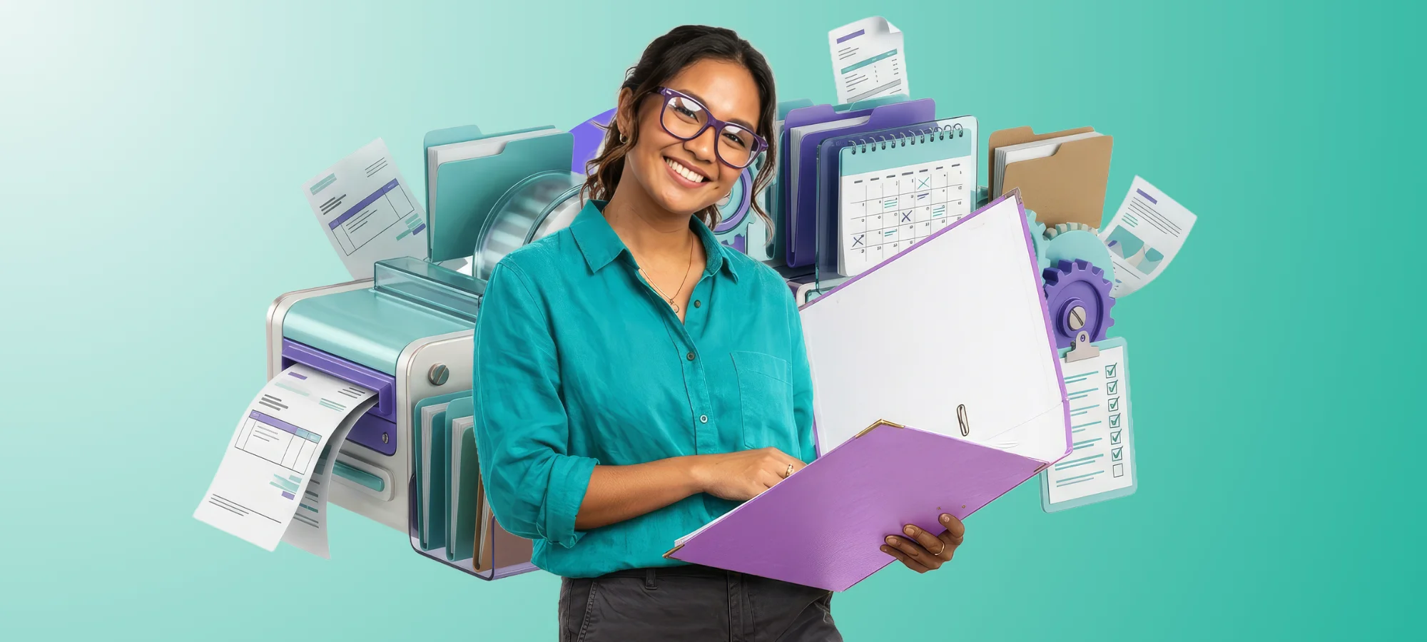A back office admin assistant smiling